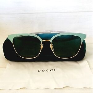 Gucci Square Sunglasses Teal Gold Authentic New GG0244S